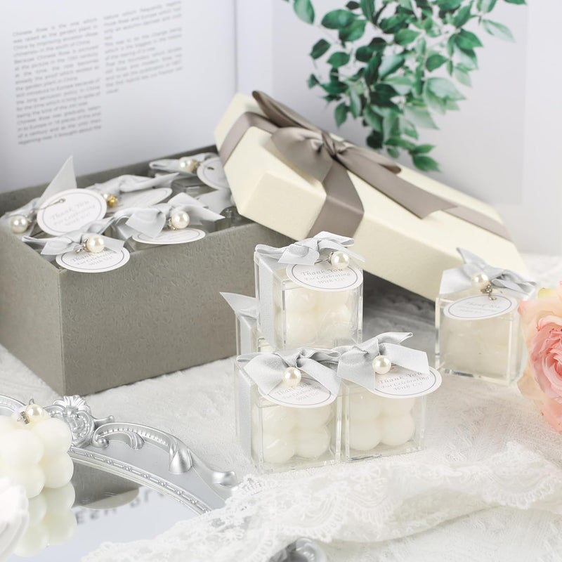 ACITHGL 30 Sets Small Bubble Candle Wedding Candles Favors for Guests Bulk Bridal Shower Favors Candles with Stylish Ribbons Thank You Cards Gifts (Shimmering Silver) - Image 5